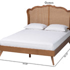 Baxton Studio Aithan Mid-Century Walnut Brown Wood and Rattan Queen Size Platform Bed