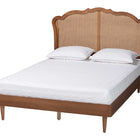 Baxton Studio Camden Mid-Century Walnut Brown Wood and Rattan Queen Size Platform Bed