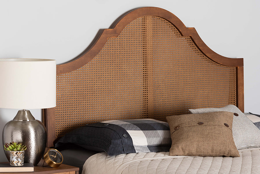 Baxton Studio Camila Classic and Traditional Ash Walnut Finished Wood Queen Size Headboard with Rattan