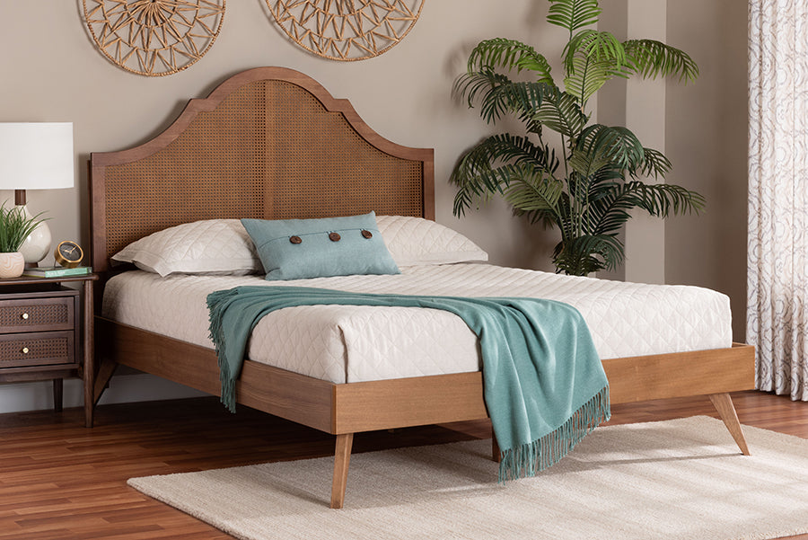 Baxton Studio Alecia Mid-Century Ash Walnut Wood Queen Size Platform Bed