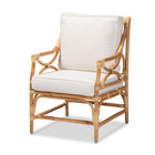 bali & pari Brandon Modern Bohemian White Fabric Upholstered and Natural Brown Rattan Armchair