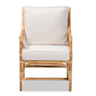 bali & pari Brandon Modern Bohemian White Fabric Upholstered and Natural Brown Rattan Armchair