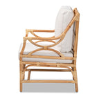 bali & pari Brandon Modern Bohemian White Fabric Upholstered and Natural Brown Rattan Armchair