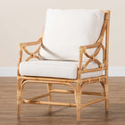 bali & pari Brandon Modern Bohemian White Fabric Upholstered and Natural Brown Rattan Armchair