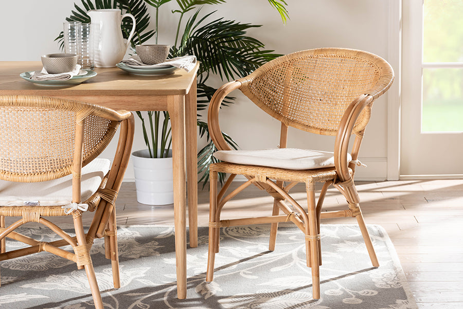 bali & pari Varick Modern Bohemian Natural Brown Finished Rattan Dining Chair