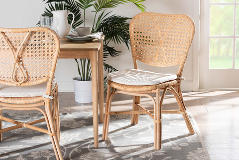 bali & pari Nadira Modern Bohemian Natural Brown Finished Rattan Dining Chair