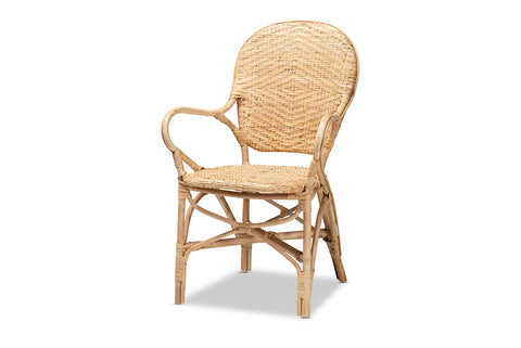 bali & pari Genna Modern Bohemian Natural Brown Finished Rattan Dining Chair