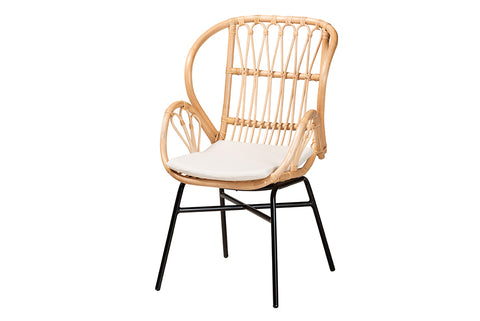 bali & pari Caelia Modern Bohemian Natural Brown Rattan and Black Metal Chair
