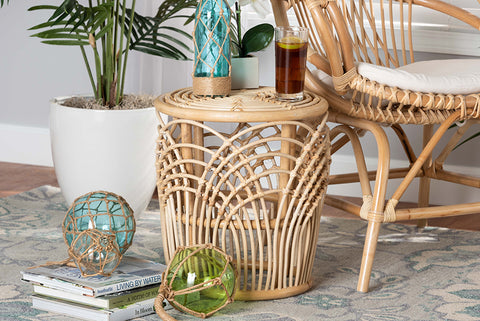 bali & pari Edena Modern Bohemian Natural Brown Finished Rattan End Table