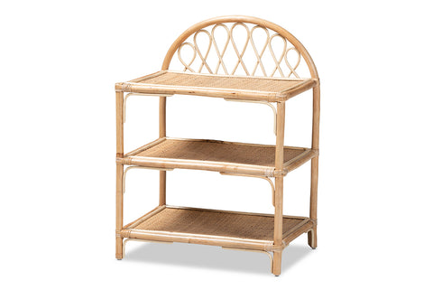 bali & pari Redell Modern Bohemian Natural Brown Rattan 3-Tier Display Shelf