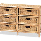 bali & pari Dariana Modern Bohemian Natural Brown Rattan 6-Drawer Storage Cabinet