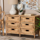 bali & pari Dariana Modern Bohemian Natural Brown Rattan 6-Drawer Storage Cabinet