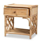 bali & pari Camara Modern Bohemian Natural Brown Rattan 1-Drawer Nightstand
