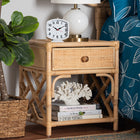 bali & pari Camara Modern Bohemian Natural Brown Rattan 1-Drawer Nightstand
