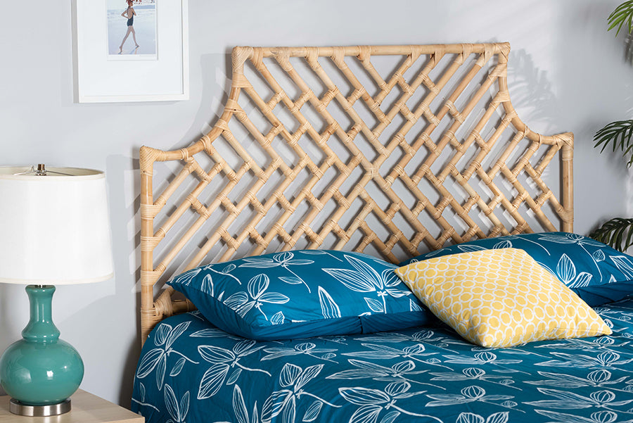 bali & pari Jayliah Modern Bohemian Natural Brown Rattan Queen Size Standalone Headboard