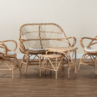 Baxton Studio Jayden Modern Bohemian White Fabric Upholstered and Natural Brown Finished Rattan 5-Piece Living Room Set