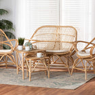 Baxton Studio Jayden Modern Bohemian White Fabric Upholstered and Natural Brown Finished Rattan 5-Piece Living Room Set