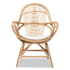 bali & pari Jayden Modern Bohemian White Fabric Upholstered and Natural Brown Finished Rattan Accent Chair