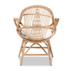 bali & pari Jayden Modern Bohemian White Fabric Upholstered and Natural Brown Finished Rattan Accent Chair