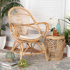 bali & pari Jayden Modern Bohemian White Fabric Upholstered and Natural Brown Finished Rattan Accent Chair