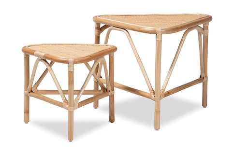 bali & pari Jayden Modern Bohemian Natural Brown Finished Rattan 2-Piece End Table Set