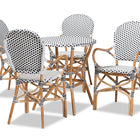 Baxton Studio Naila Classic French Black and White Plastic and Natural Brown Rattan 5-Piece Indoor and Outdoor Bistro Set