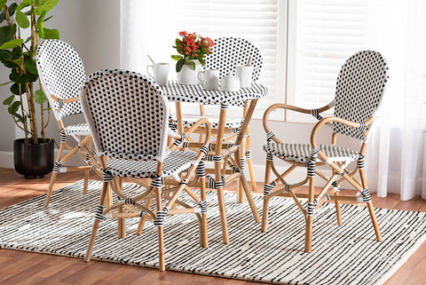 Baxton Studio Naila Classic French Black and White Plastic and Natural Brown Rattan 5-Piece Indoor and Outdoor Bistro Set