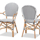 bali & pari Naila Classic French Black and White Weaving and Natural Brown Rattan 2-Piece Indoor and Outdoor Bistro Chair Set