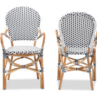 bali & pari Naila Classic French Black and White Weaving and Natural Brown Rattan 2-Piece Indoor and Outdoor Bistro Chair Set