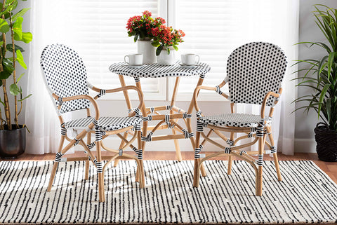 bali & pari Naila Classic French Black and White Weaving and Natural Brown Rattan 2-Piece Indoor and Outdoor Bistro Chair Set