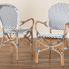 bali & pari Naila Classic French Black and White Weaving and Natural Brown Rattan 2-Piece Indoor and Outdoor Bistro Chair Set