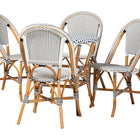 Baxton Studio Genica Classic French Black and White Weaving and Natural Brown Rattan 5-Piece Indoor and Outdoor Bistro Set