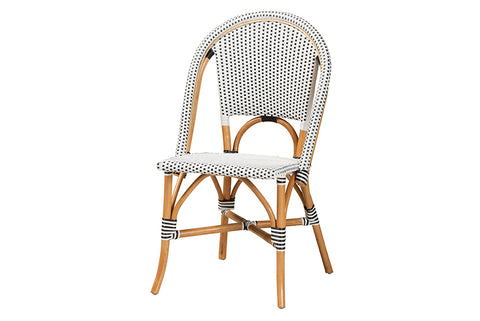 bali & pari Genica Classic French Black and White Weaving and Natural Brown Rattan Indoor and Outdoor Bistro Chair