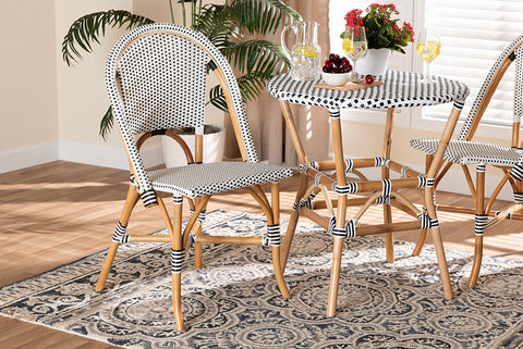 bali & pari Genica Classic French Black and White Weaving and Natural Brown Rattan Indoor and Outdoor Bistro Chair