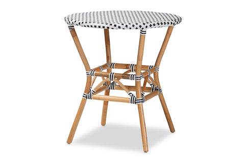 bali & pari Tavor Classic French Black and White Weaving and Natural Brown Rattan Indoor and Outdoor Bistro Table