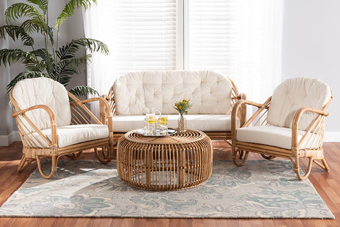 Baxton Studio Aliane Modern Bohemian Natural Brown Antique Rattan 4-Piece Living Room Set