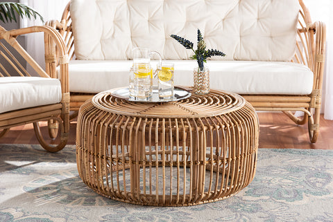 bali & pari Aliane Modern Bohemian Natural Brown Antique Rattan Coffee Table