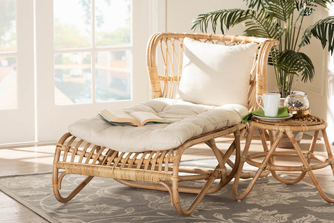 bali & pari Delara Modern Bohemian Natural Brown Rattan Chaise