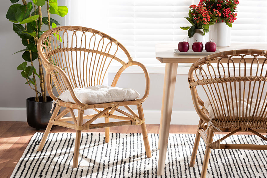bali & pari Benicia Modern Bohemian Natural Brown Rattan Dining Chair