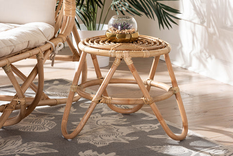 bali & pari Jacinda Modern Bohemian Natural Brown Rattan End Table