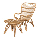 Baxton Studio Earvin Modern Bohemian Natural Brown Rattan 2-Piece Armchair and Footstool Set