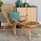 Baxton Studio Earvin Modern Bohemian Natural Brown Rattan 2-Piece Armchair and Footstool Set