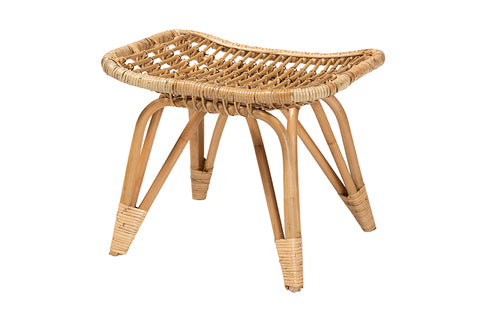 bali & pari Earvin Modern Bohemian Natural Brown Rattan Footstool