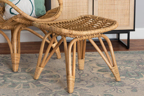 bali & pari Earvin Modern Bohemian Natural Brown Rattan Footstool