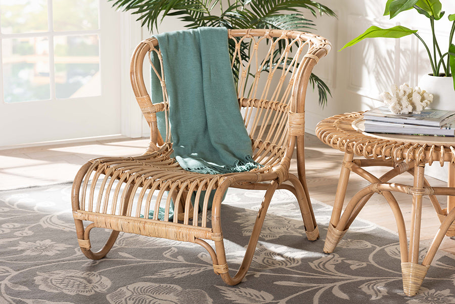 bali & pari Alaya Modern Bohemian Natural Brown Rattan Accent Chair