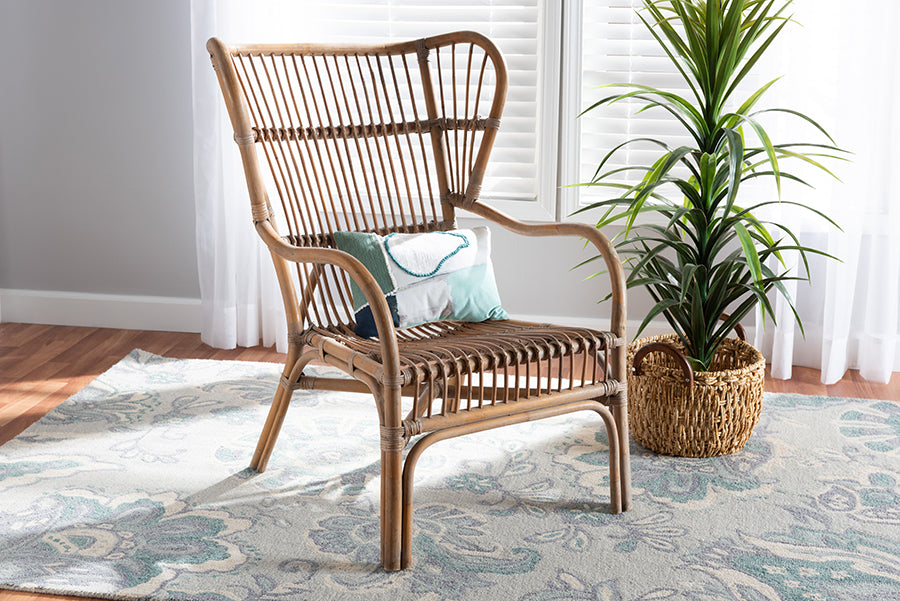bali & pari Lamaria Modern Bohmenian Natural Brown Antique Rattan Armchair