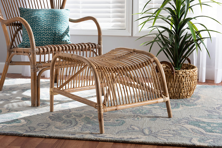 bali & pari Lamaria Modern Bohmenian Natural Brown Antique Rattan Footstool
