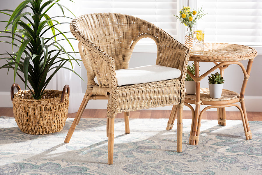 bali & pari Abbey Modern Bohemian Natural Brown Antique Rattan Dining Chair