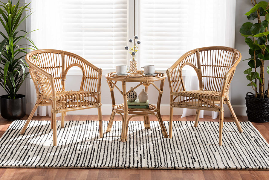 Baxton Studio Alleta Modern Bohemian Natural Brown Rattan 3-Piece Living Room Set