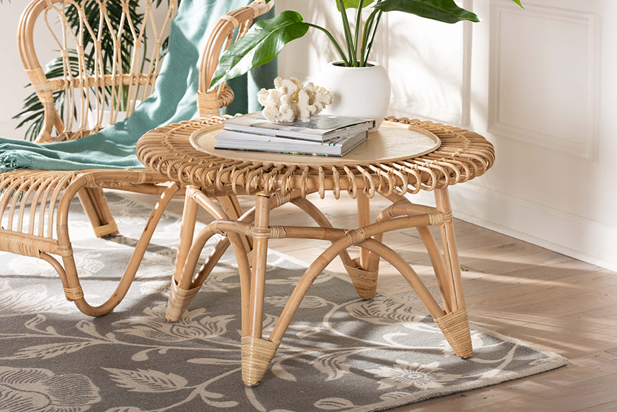 bali & pari Elani Modern Bohemian Natural Rattan Coffee Table